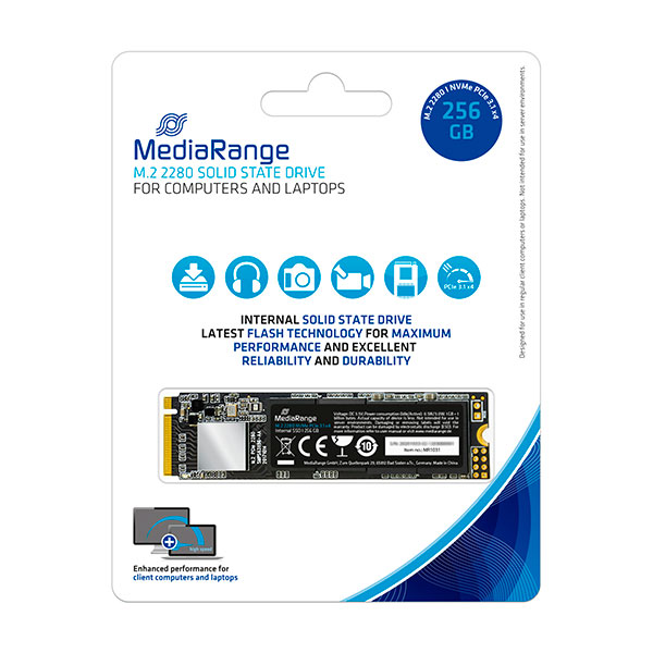 MediaRange Interni M.2 2280 SSD, NVMe PCIe 3.1 x4 20 Gb/s, 256GB, black