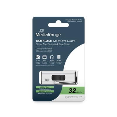 MediaRange USB 3.2 Gen 1 USB STICK s kliznim mehanizmom i uzicom za privjesak, Silver/Black, 32GB , MR916 - Slika 2