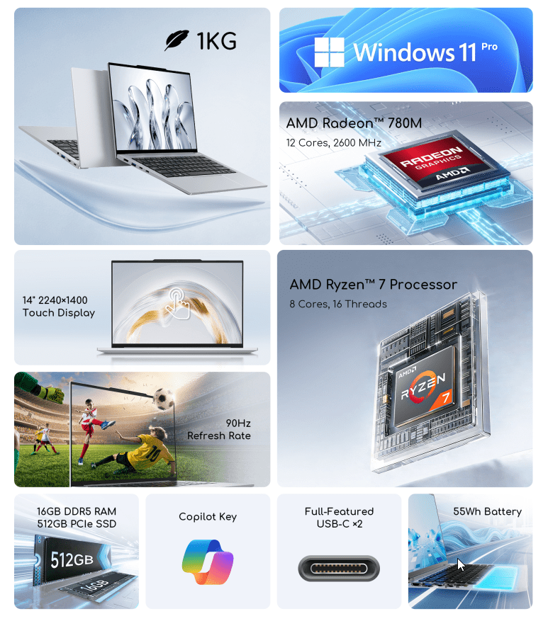 Chuwi ErBook Air R7-8475HS, 14" 2K, 16GB, 512GB, Win11P, CHEBAR7 - Slika 3