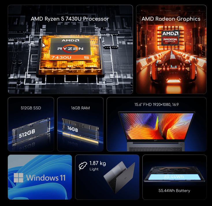 Chuwi ErBook R5-7430U, 15,6" FHD, 16GB, 512GB, Win11H, CHEBR5 - Slika 4