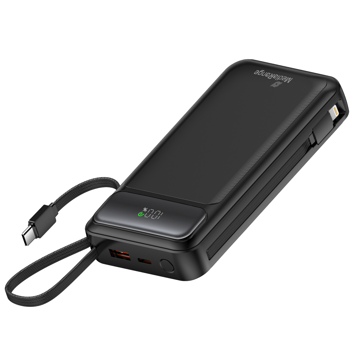 MediaRange powerbank kapaciteta 20.000 mAh s integriranim kabelima za punjenje i LC zaslonom, s podrškom za USB-C Power Delivery i Quick Charge, crna , MRMA756 - Slika 2